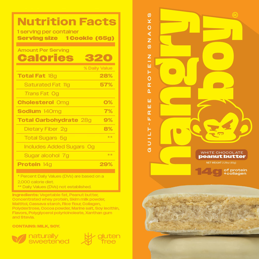 Hangryboy protein cookie sandwich packaging shown for convenient on the go snacking