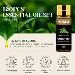 Hanolly essential oils set 120 bottles closeup highlights amber bottles