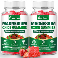 Haohan Magnesium Oxide Gummies bottle offers convenient strawberry chew for daily nerve and muscle support.