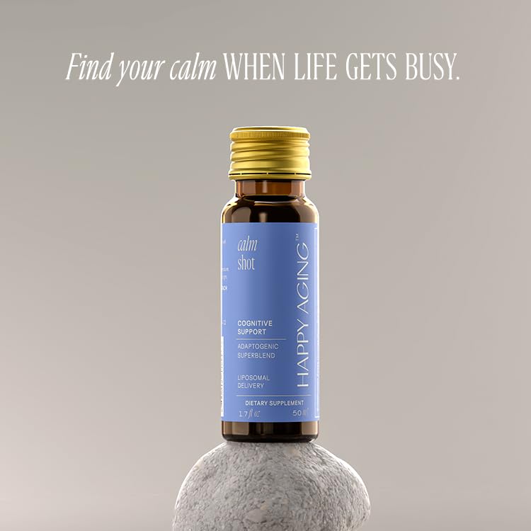 Happy Aging passionfruit seed extract shot bottle highlighting restful sleep support