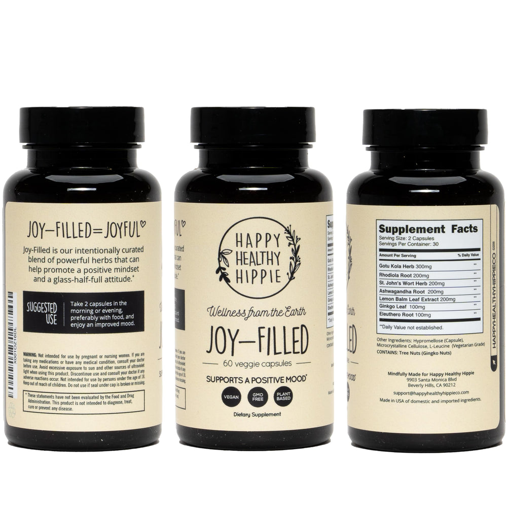 Happy Healthy Hippie daily-use bottle on nightstand signals routine focus.