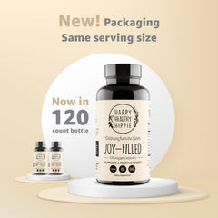 Joy-Filled mood capsules packaging emphasizes vegan wellness benefits
