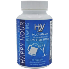 Happy Hour Vitamins bottle front view, daily multivitamin for balanced mornings.