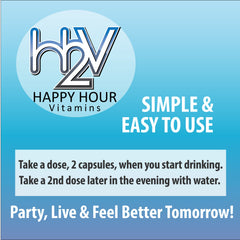 Happy Hour Vitamins bottle pour illustrating easy daily intake.