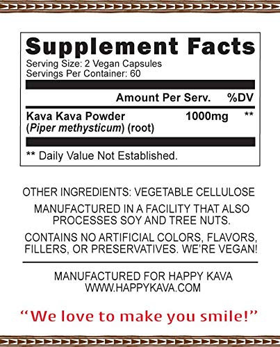 Happy Kava label front emphasizing pure kava root and easy daily calm
