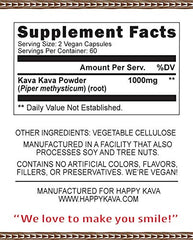 Happy Kava label front emphasizing pure kava root and easy daily calm
