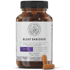 Happy Mammoth Bloat Banisher bottle front promotes easier digestion after meals
