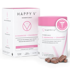 Happy V D-Mannose Cranberry pills for women supporting urinary health.