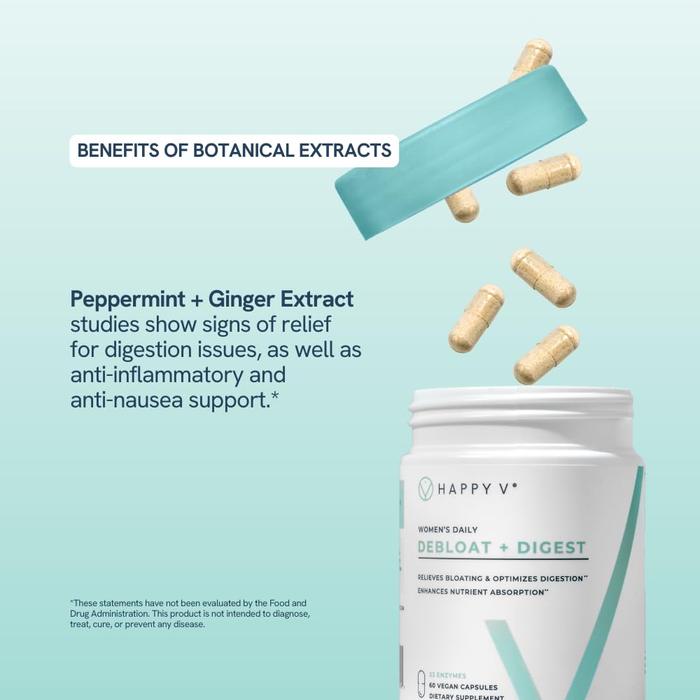 Happy V Debloat + Digest bottle pour shows easy daily dosing