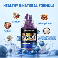Happyummmm Magnesium Glycinate Gummies Blueberry bottle front view for everyday health.