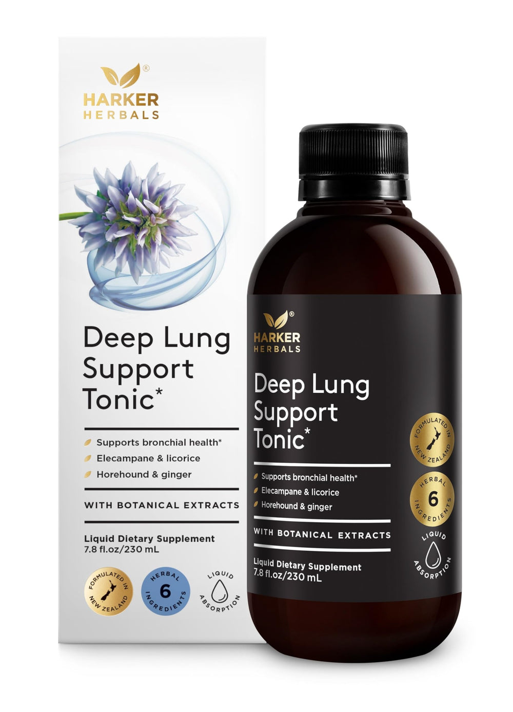 Harker Herbals Deep Lung Support tonic bottle ready for daily breathing support