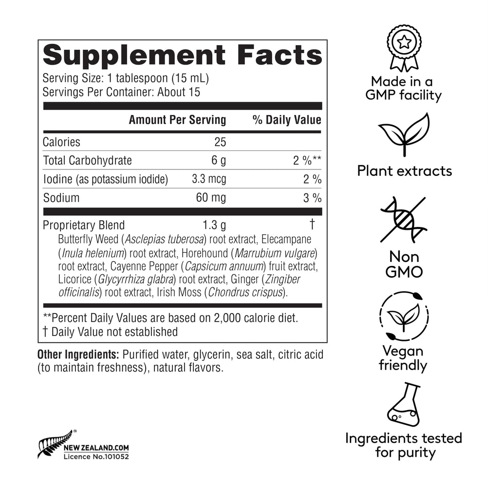 Harker Herbals Deep Lung Support tonic label closeup highlights key herbal ingredients