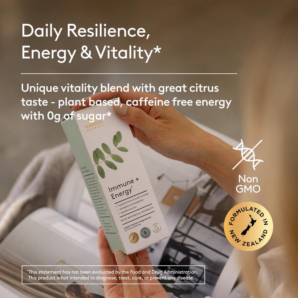 Harker Herbals label detailing ingredients and vegan, non-GMO info.