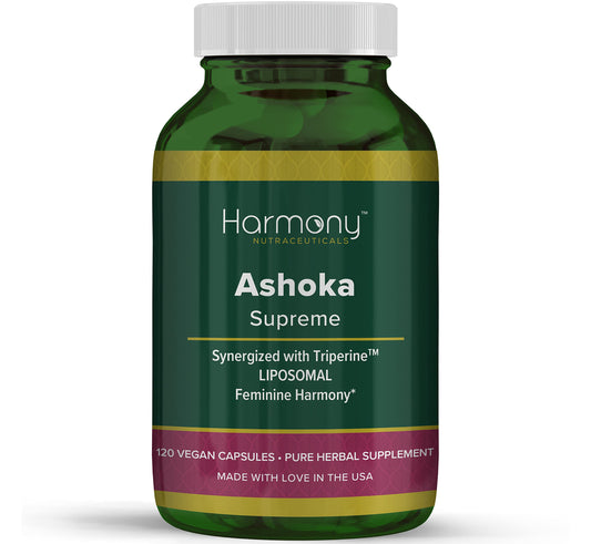 Harmony Nutraceuticals Ashoka Supreme Capsules bottle for daily wellness.