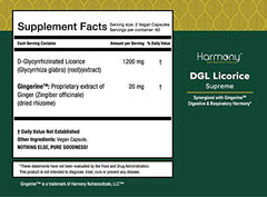 Harmony Nutraceuticals packaging highlights vegan DGL Licorice with high-potency, clinically graded quality for consistent daily use.