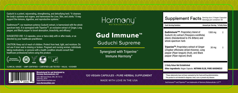 Harmony Nutraceuticals Guduchi Supreme capsules, vegan and high-potency for daily wellness