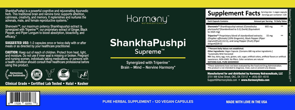 Harmony Nutraceuticals ShankhPushpi Supreme capsule view under light reveals optimum size.