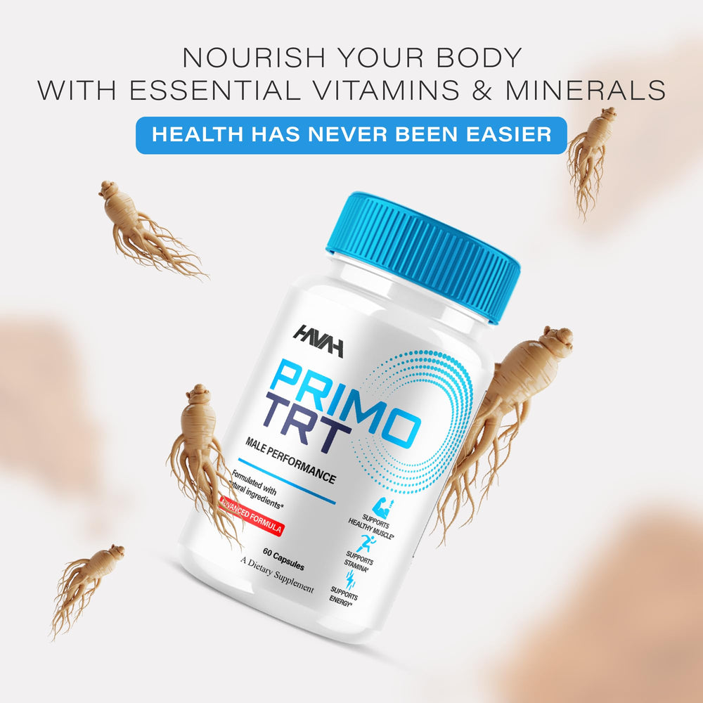 Havah Primo TRT capsules inside bottle illustrate simple daily supplementation