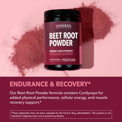 HAVASU NUTRITION beet root powder with cordyceps scoop for easy dosing and endurance.