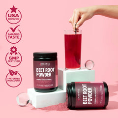 HAVASU NUTRITION beet root powder blended into juice to boost flavor and nutrients.