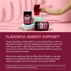HAVASU NUTRITION beet root powder label shows ingredients and GMP quality.