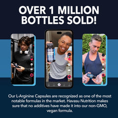 HAVASU Nutrition L-Arginine L-Citrulline bottle with exercise gear for active lifestyle support