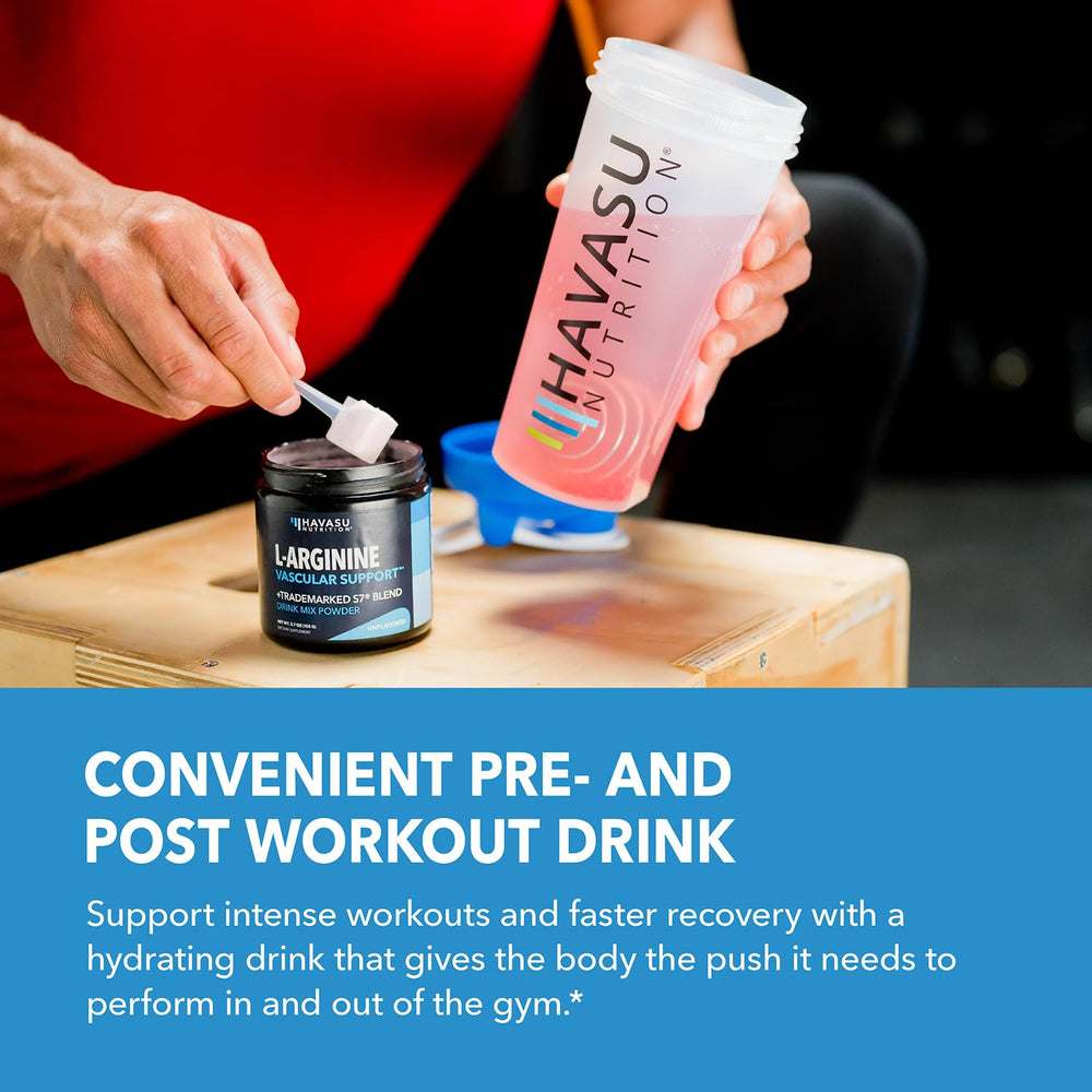 HAVASU NUTRITION L-Arginine Powder beet root blend visible in powder form for natural support.