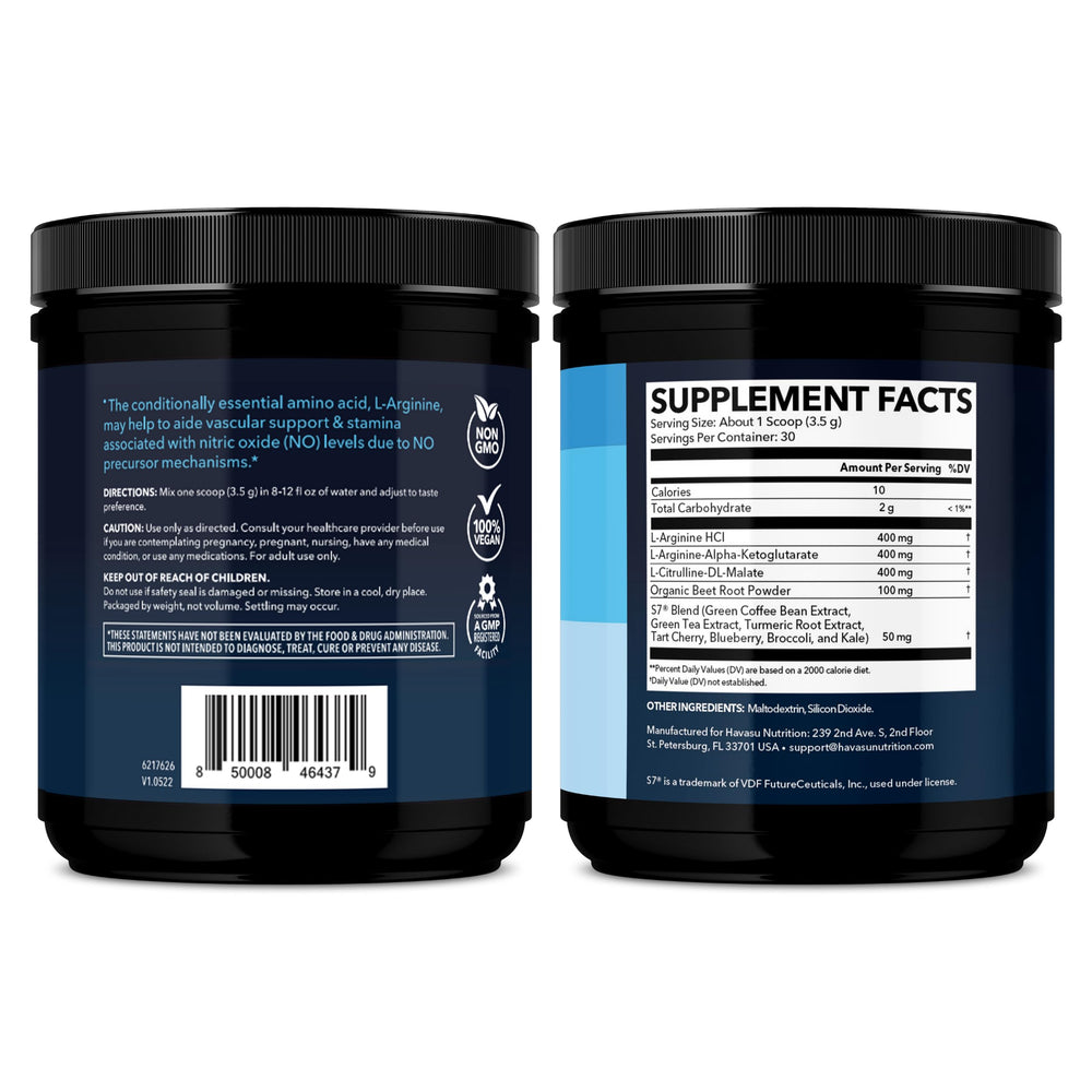 HAVASU NUTRITION L-Arginine Powder easily blends into beverages for daily use.
