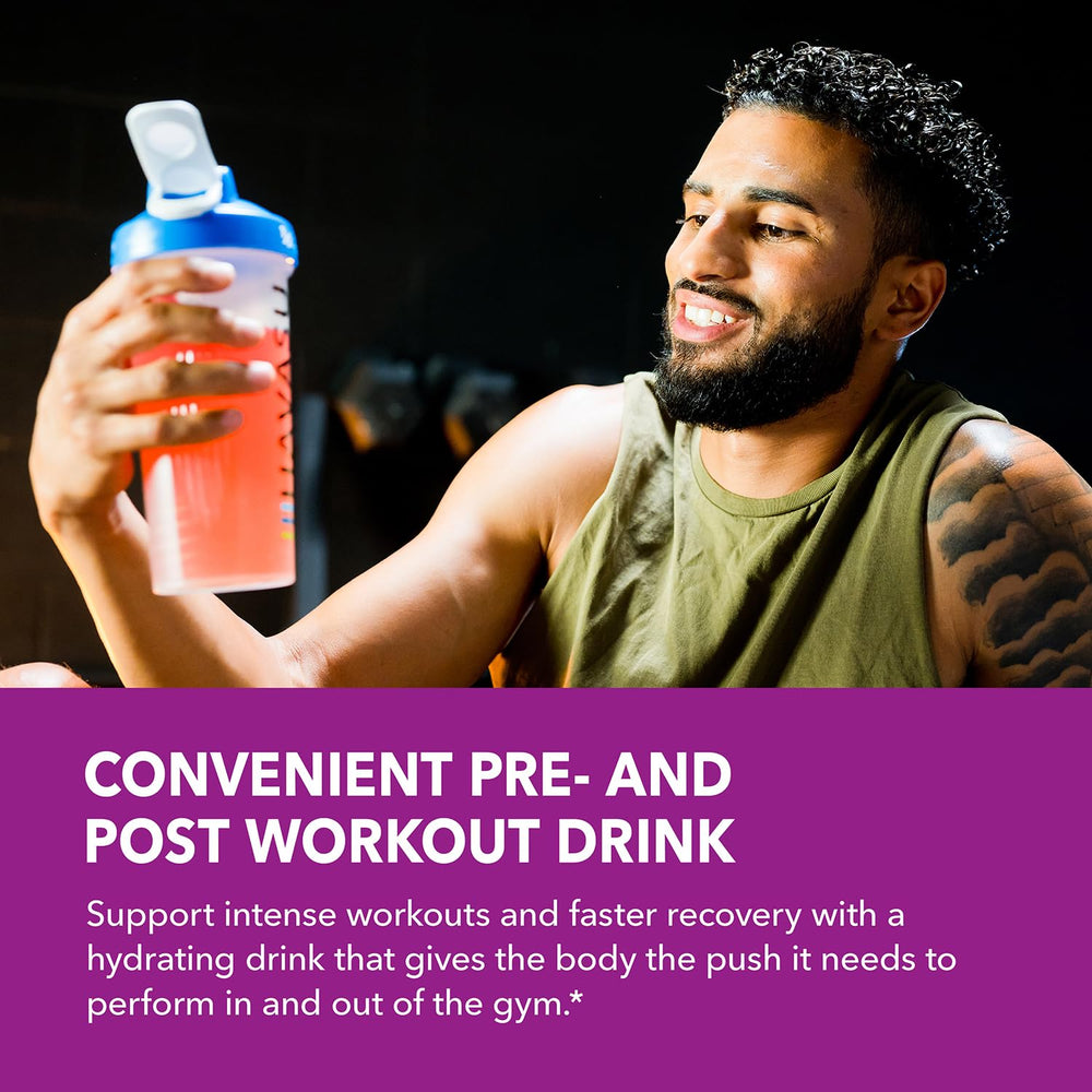 HAVASU L-Arginine Powder unflavored bottle poured into smoothie.