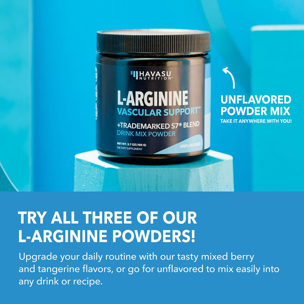 HAVASU NUTRITION L-Arginine Powder vegan-friendly tub with plant-based ingredients.
