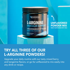HAVASU NUTRITION L-Arginine Powder vegan-friendly tub with plant-based ingredients.