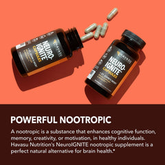 HAVASU NUTRITION NeuroIGNITE ingredients photo featuring Bacopa, Ginkgo Biloba, and Phosphatidylserine.