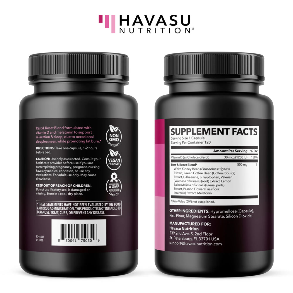 HAVASU NUTRITION Overnight metabolism support with capsules on bedside