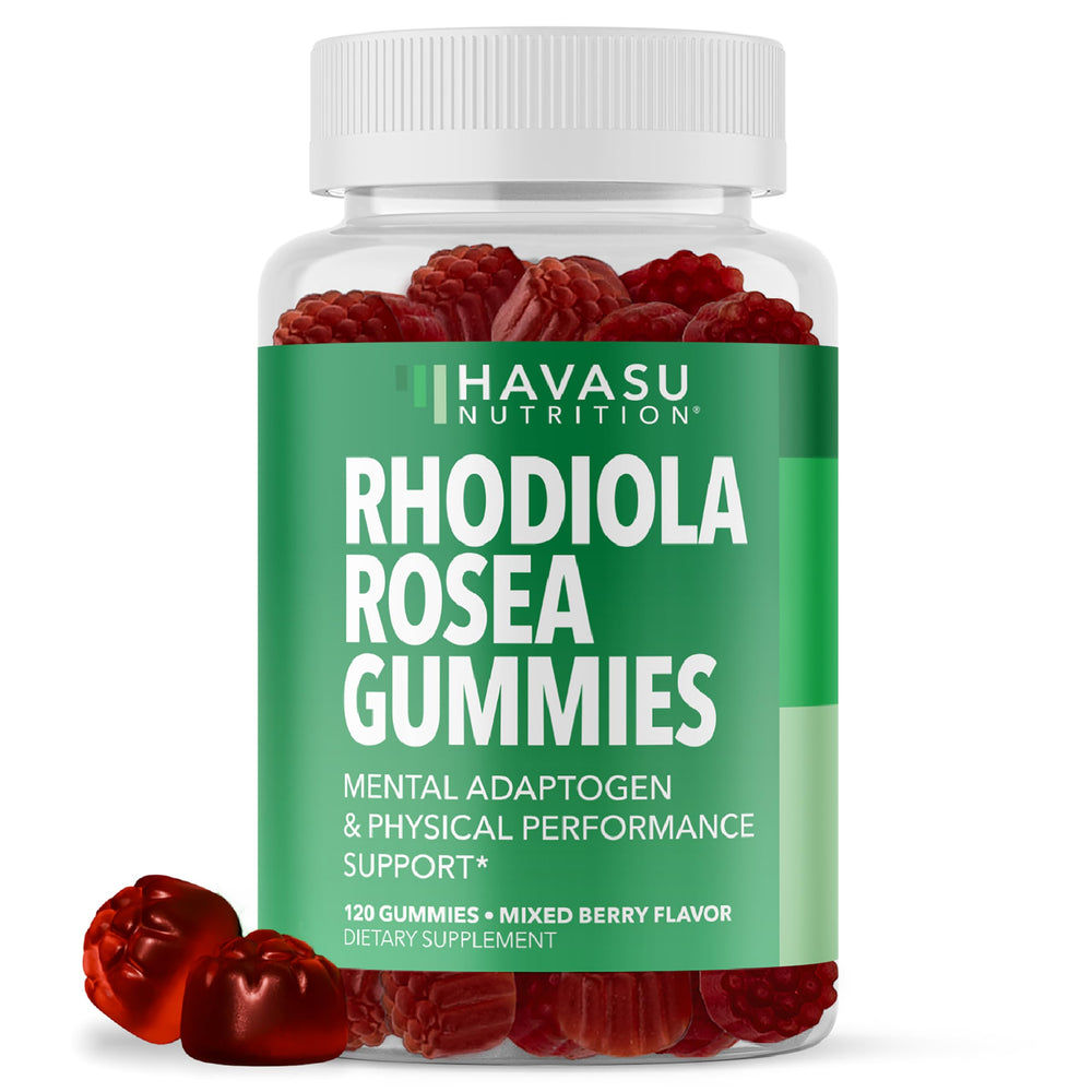 HAVASU NUTRITION Rhodiola Gummies berry bottle promotes daily energy and mental clarity