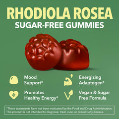 HAVASU NUTRITION Rhodiola Gummies packaging box shows vegan and gluten-free credentials supporting your choices