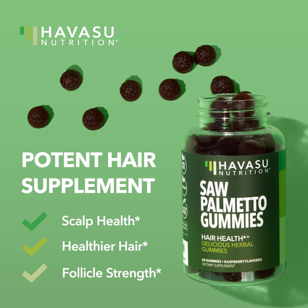 Close up of HAVASU Saw Palmetto Gummies raspberry color and texture