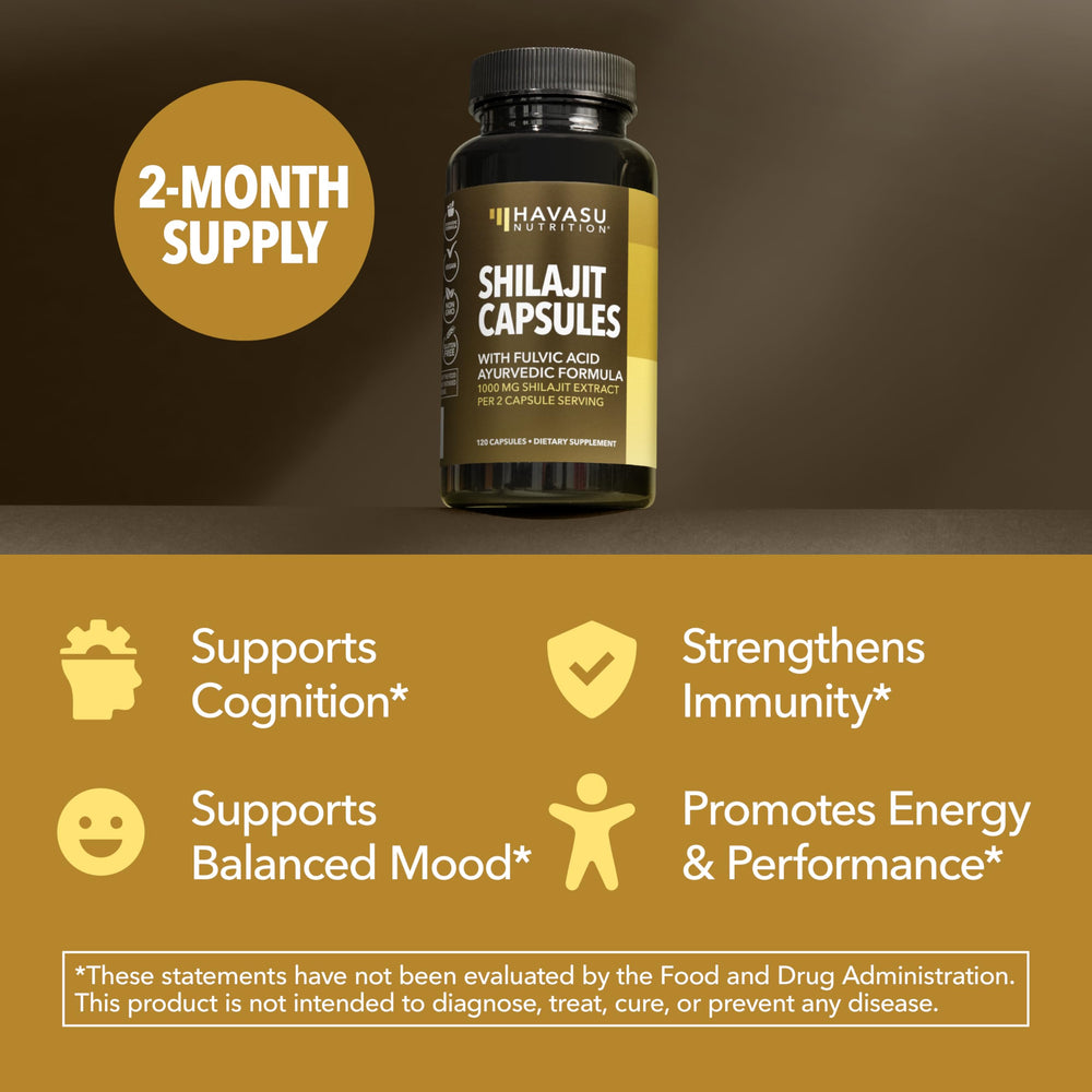 HAVASU NUTRITION Shilajit capsules closeup — premium extract in a compact capsule.