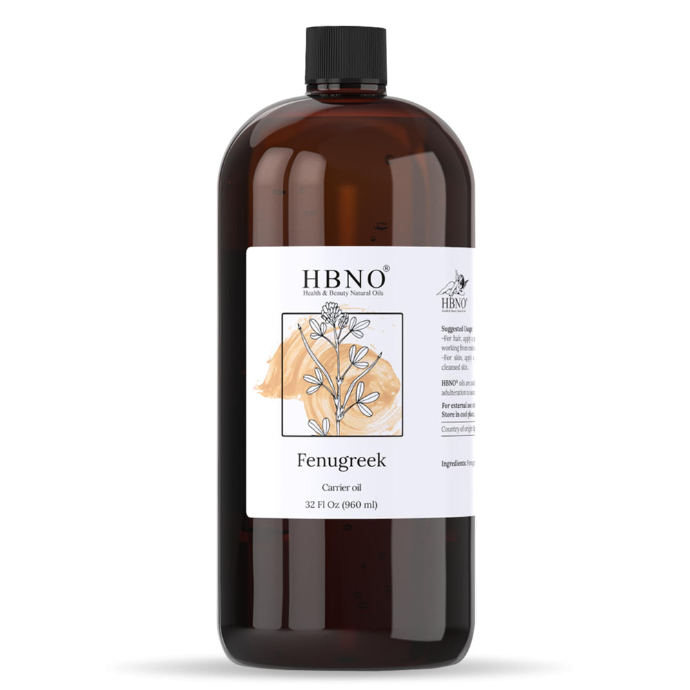 HBNO Fenugreek Oil bottle, 960ml, virgin cold-pressed for premium DIY formulas.