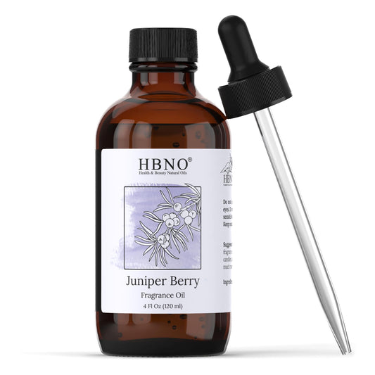 HBNO Juniper Berry Essential Oil bottle in amber glass for long-lasting aroma.