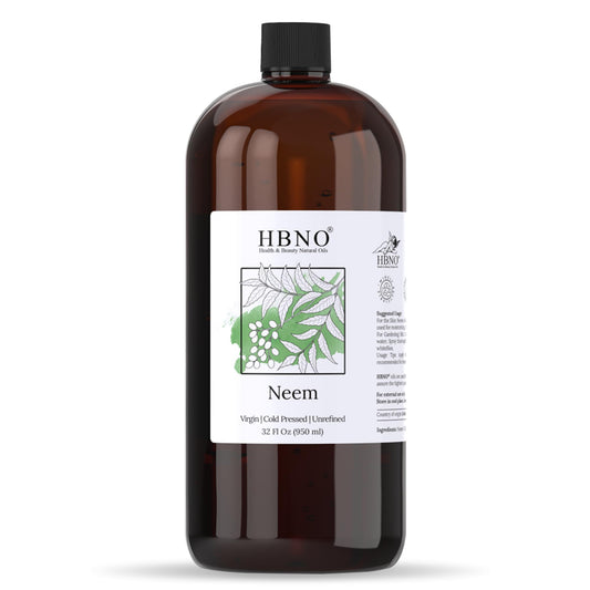 HBNO Neem Oil 32 oz bottle front showing premium packaging for skincare use