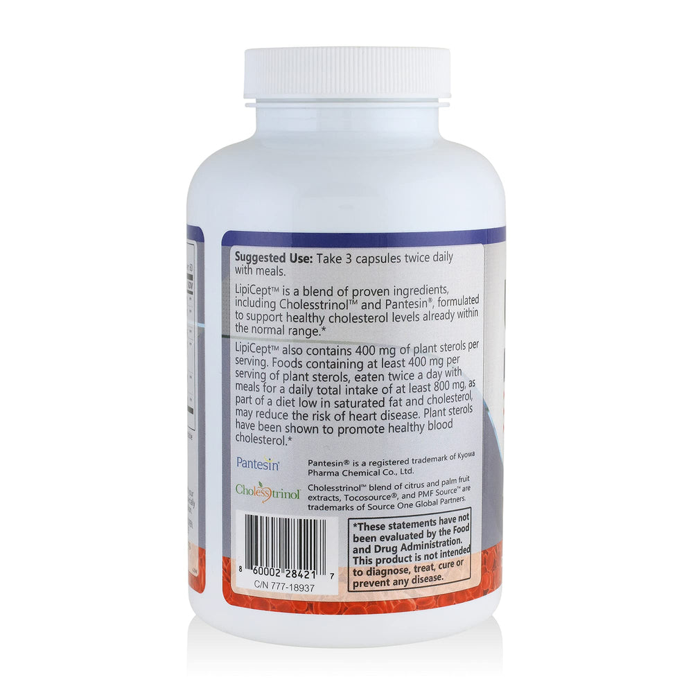 LipiCept dosing at mealtimes showing three capsules per dose for daily use