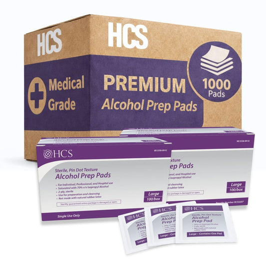 HCS bulk large alcohol prep pads with textured surface for effective skin prep