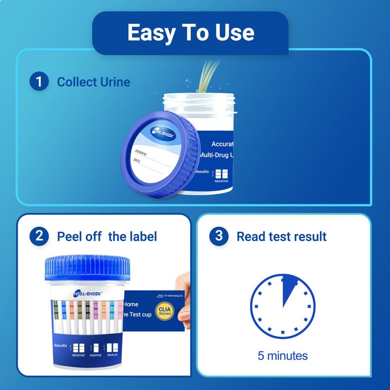 Heal-CHECK urine test cup with secure lid for hygienic collection.