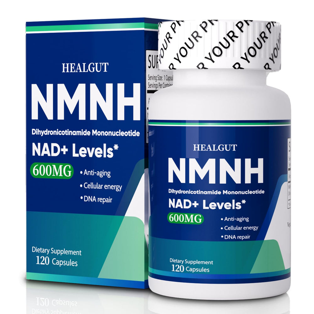 HEALGUT Pure NMNH bottle and capsules for NAD+ support and daily energy.