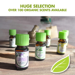 Healing Solutions Thyme Oil label detail emphasizes organic purity and GCMS testing.