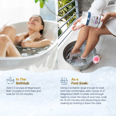 Health and Wisdom magnesium bath crystals enable a quick foot soak for targeted tension relief.