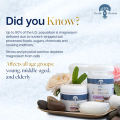 Health and Wisdom magnesium bath crystals unscented product in bath context suitable for sensitive skin.