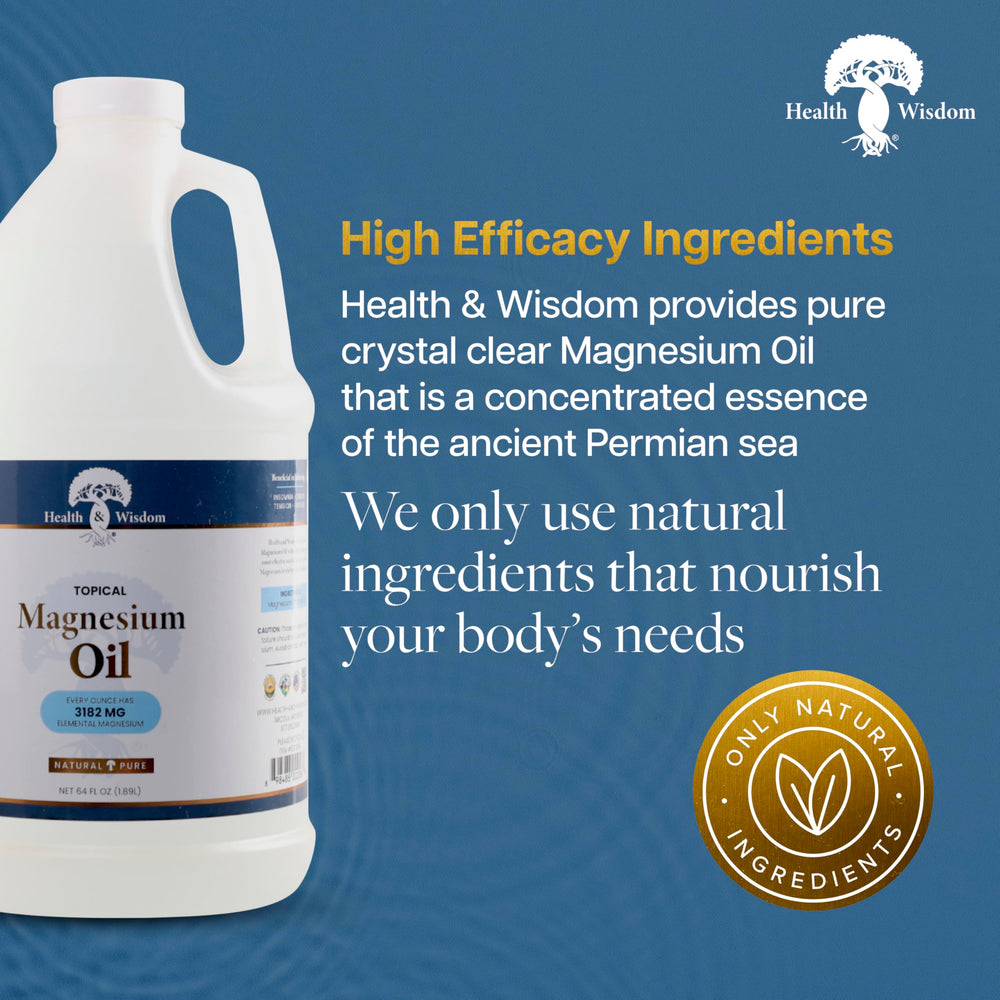 Close-up of Health & Wisdom Magnesium Oil for soothing muscles after workouts.
