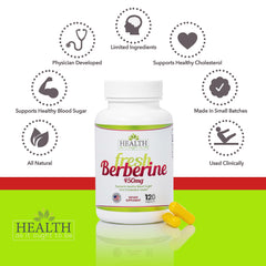 Health As It Ought To Be Berberine capsules with glass of water, easy daily intake