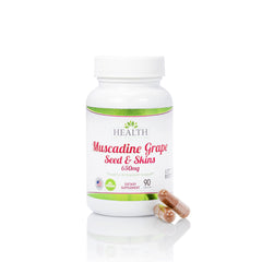 Health As It Ought To Be Muscadine seed skins 650 mg bottle showing antioxidant rich formula
